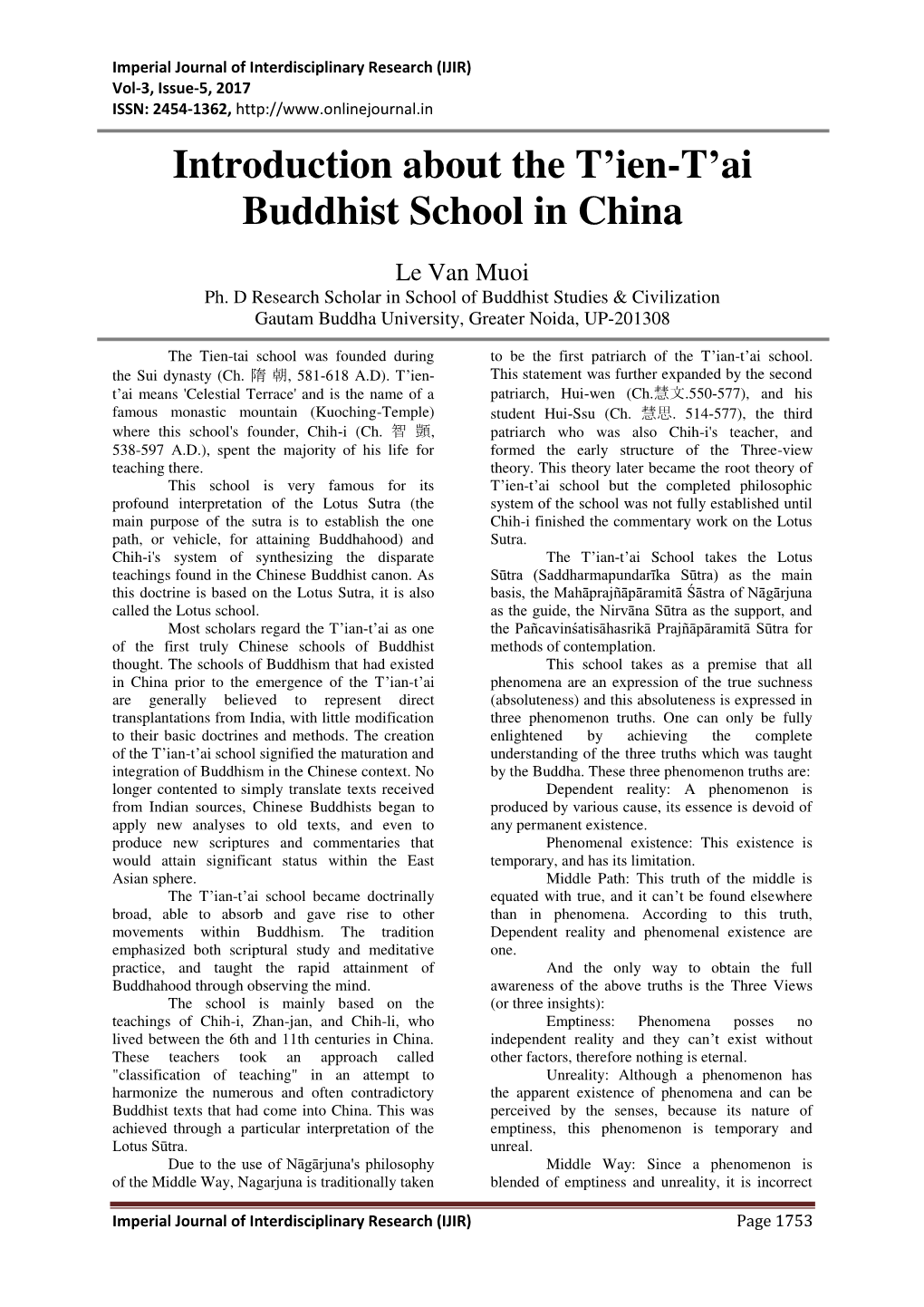 Introduction About the T'ien-T'ai Buddhist School in China