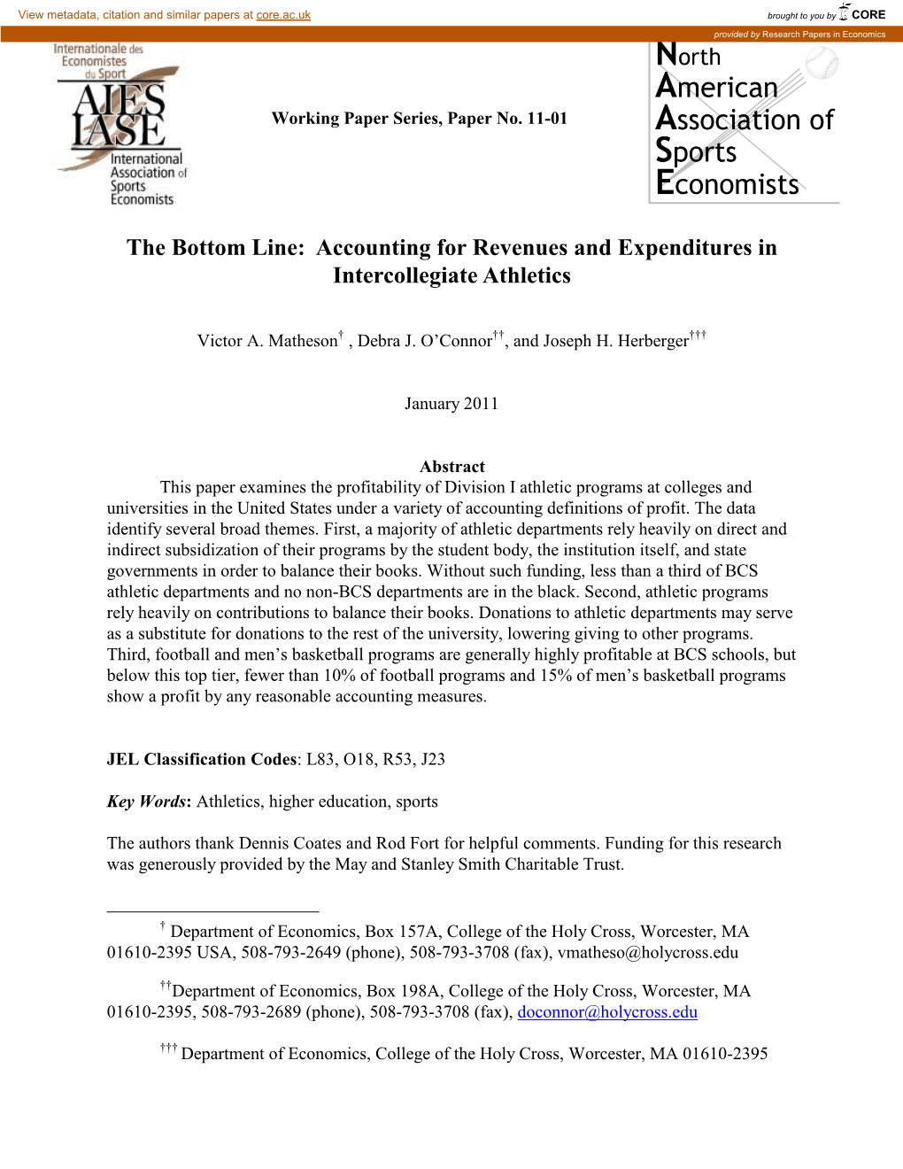 Accounting for Revenues and Expenditures in Intercollegiate Athletics