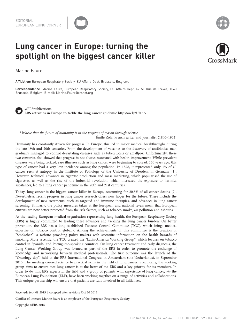 Lung Cancer in Europe: Turning the Spotlight on the Biggest Cancer Killer