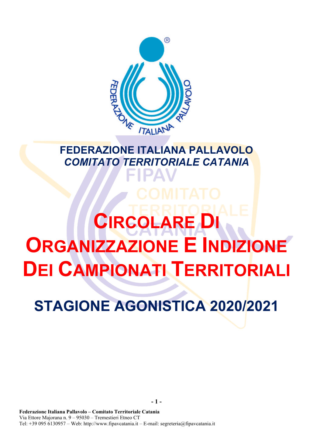 Circolare Di Organizzazione Eindizione Dei Campionati Territoriali