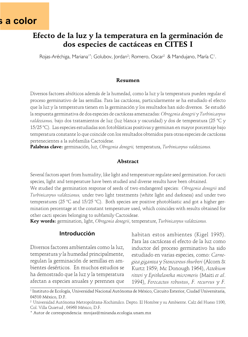 Páginas a Color Efecto De La Luz Y La Temperatura En La Germinación De Dos Especies De Cactáceas En CITES I