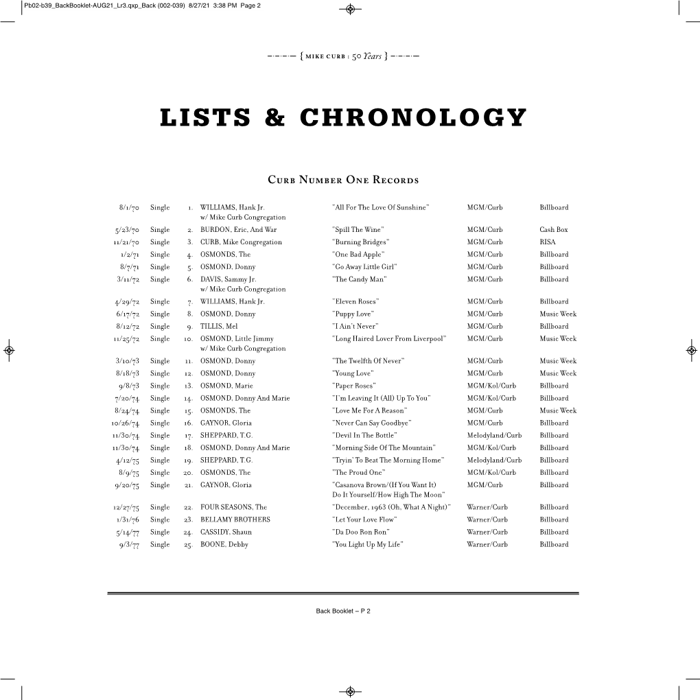 Lists & Chronology