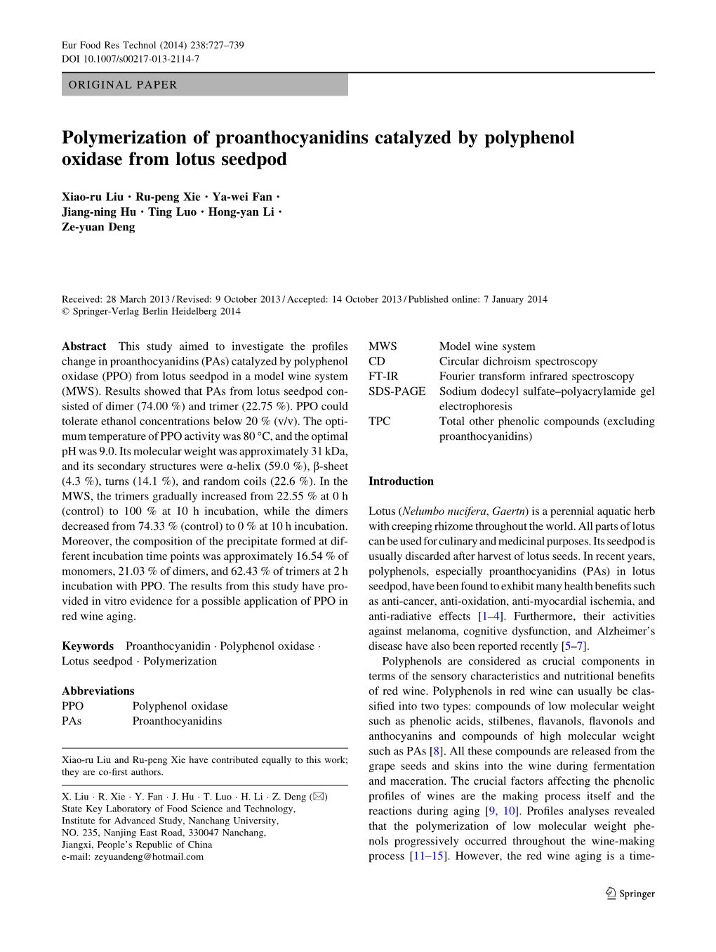 Polymerization of Proanthocyanidins Catalyzed by Polyphenol Oxidase from Lotus Seedpod