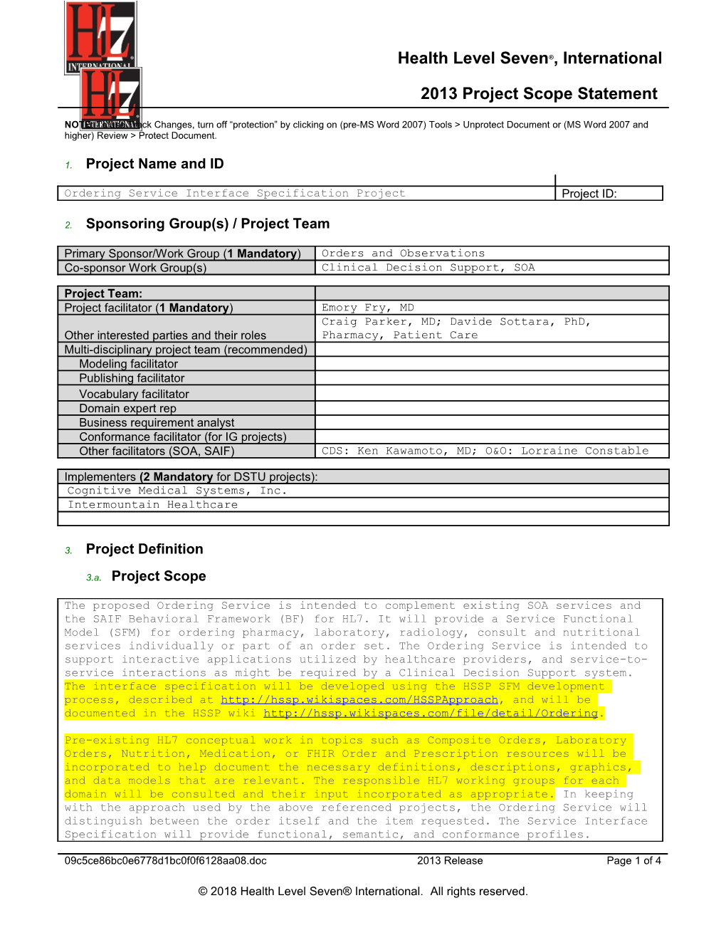 HL7 Project Scope Statement s8