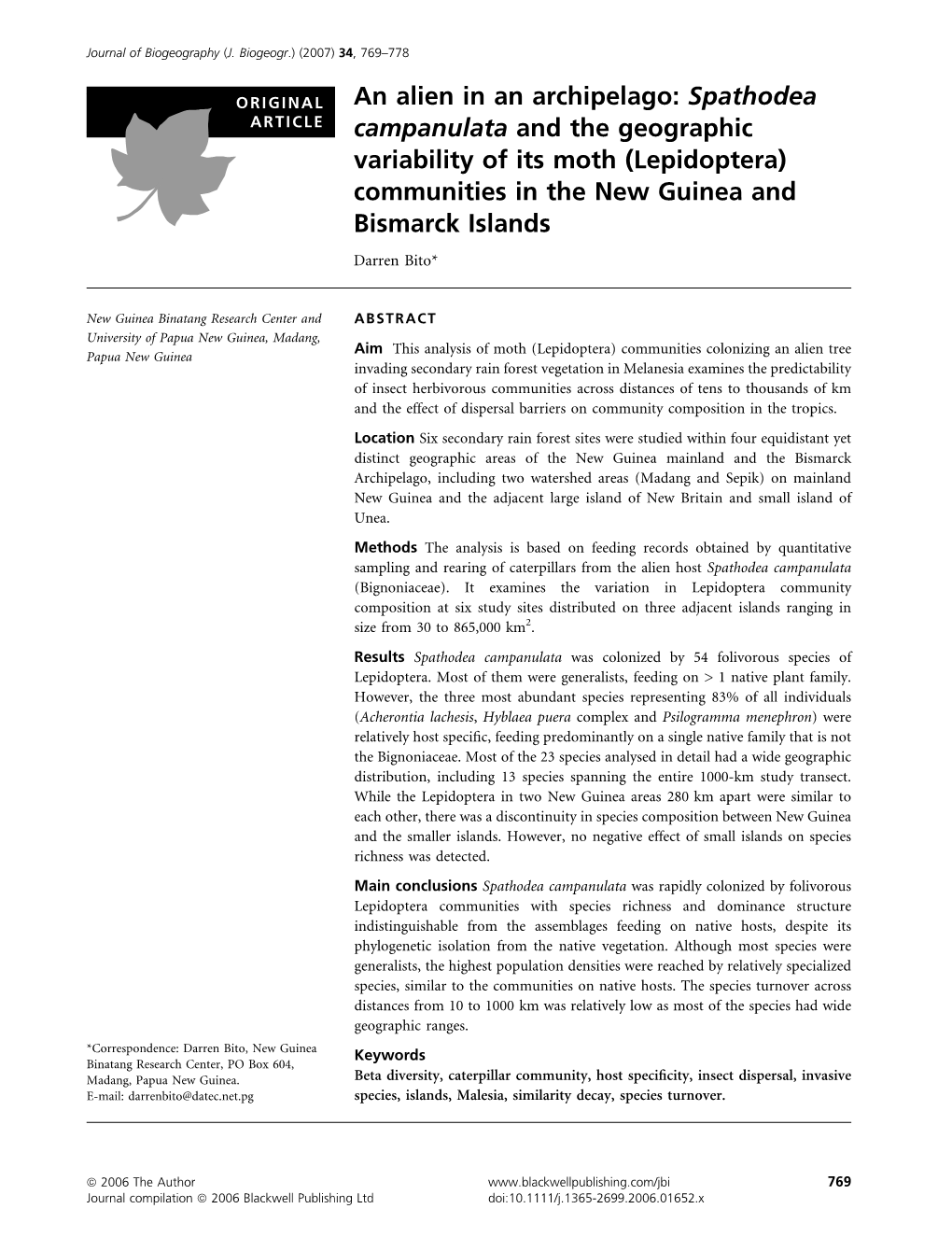 Spathodea Campanulata and the Geographic Variability of Its Moth