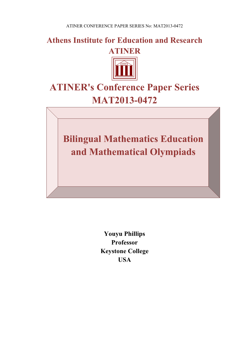 ATINER's Conference Paper Series MAT2013-0472 Bilingual