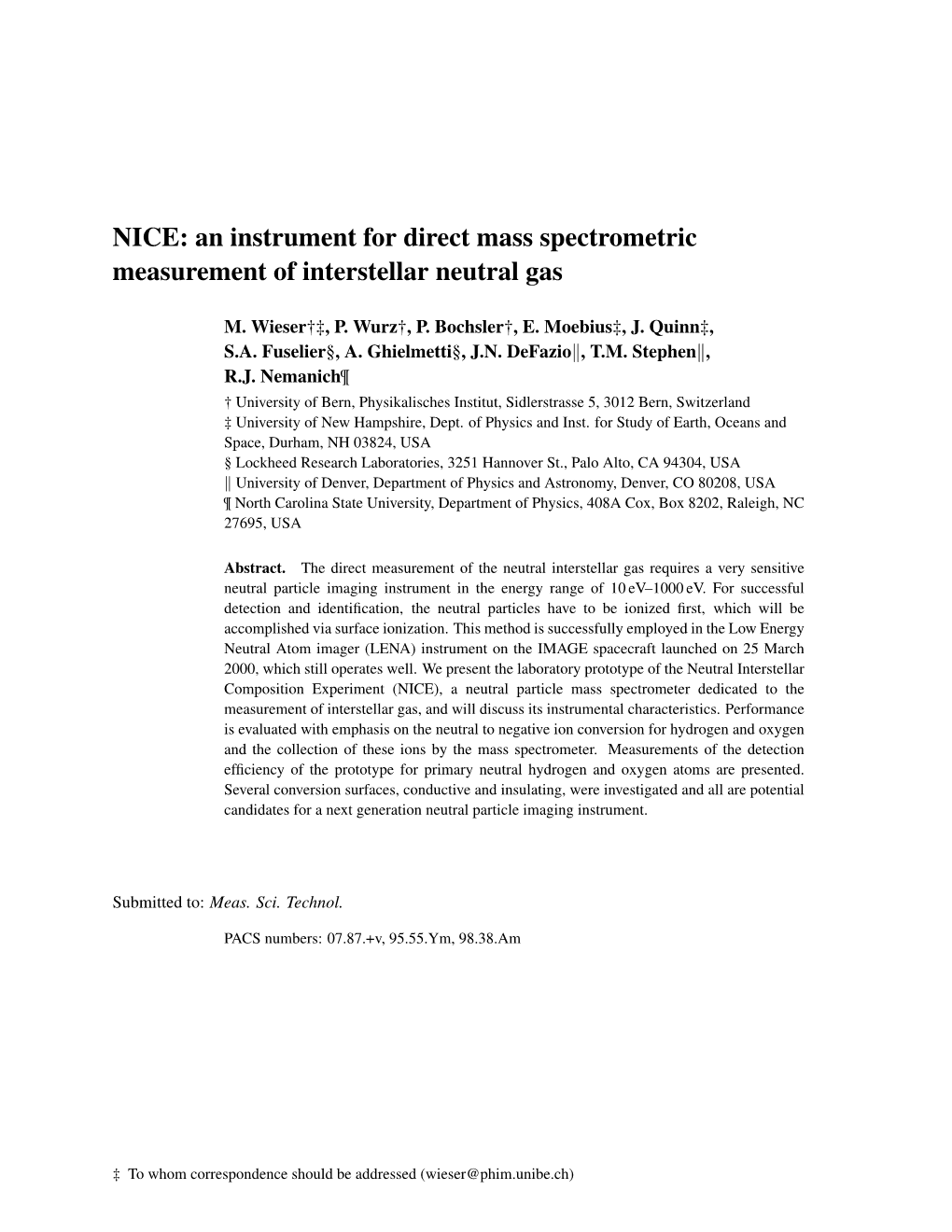 An Instrument for Direct Mass Spectrometric Measurement of Interstellar Neutral Gas