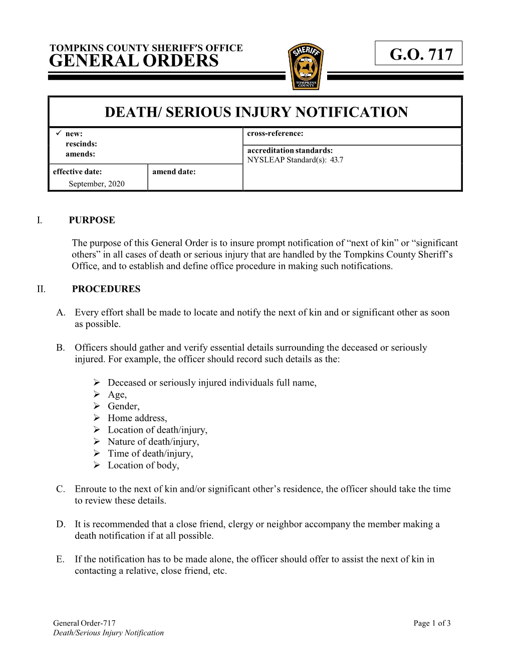 Death/Serious Injury Notification F