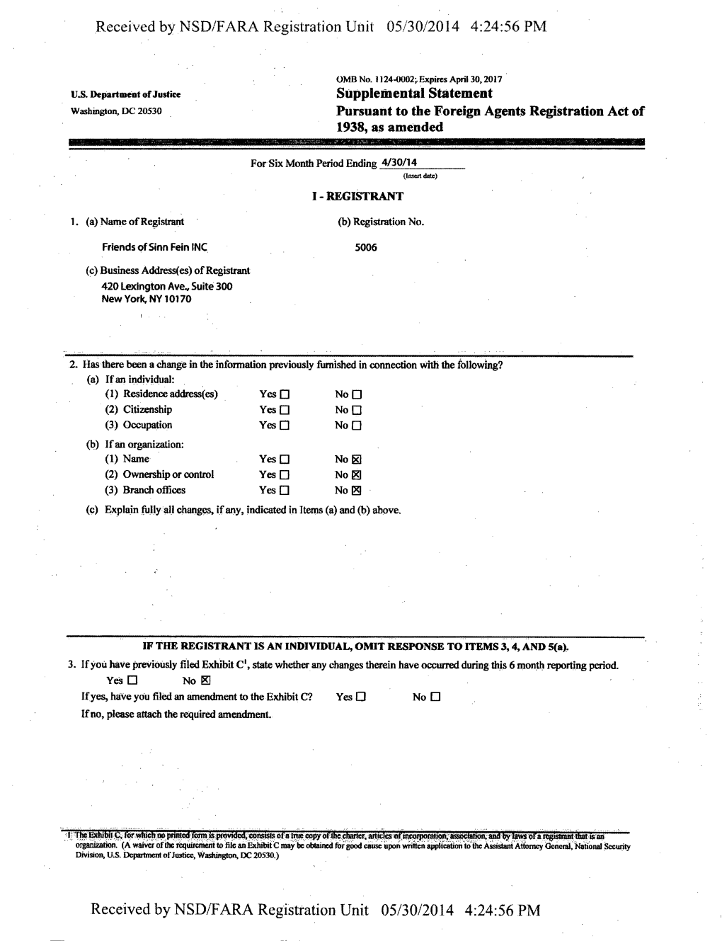 Supplemental Statement Washington, DC 20530 Pursuant to the Foreign Agents Registration Act of 1938, As Amended