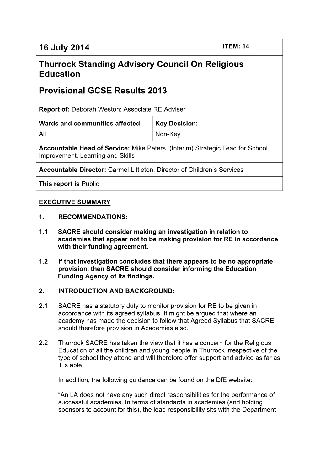 Provisional GCSE Results 2013 PDF 81 KB