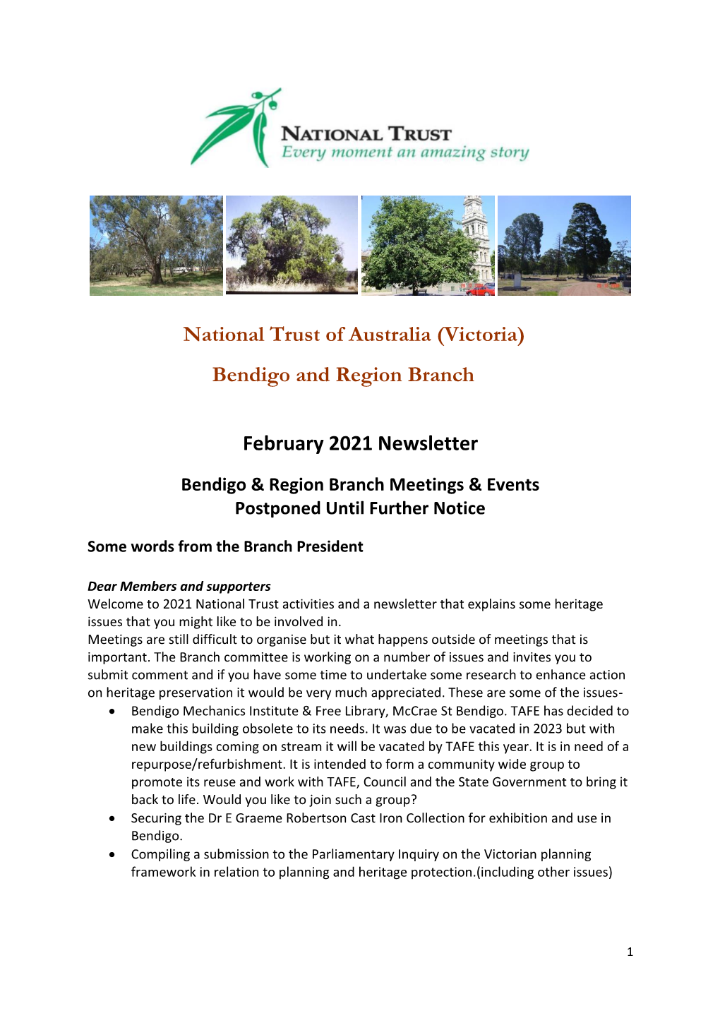 (Victoria) Bendigo and Region Branch February 2021 Newsletter