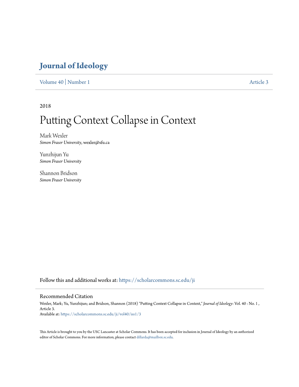 Putting Context Collapse in Context Mark Wexler Simon Fraser University, Wexler@Sfu.Ca