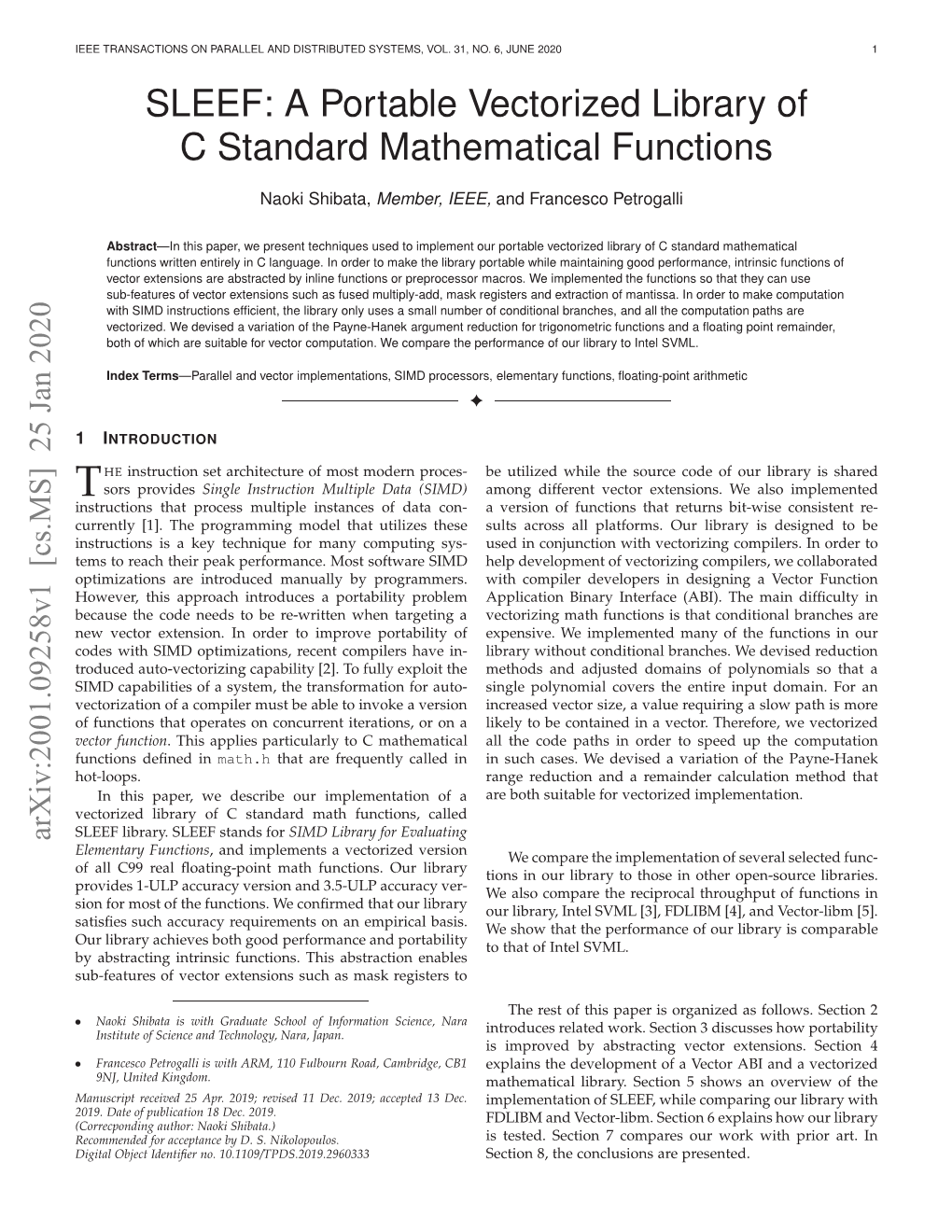 SLEEF: a Portable Vectorized Library of C Standard Mathematical Functions