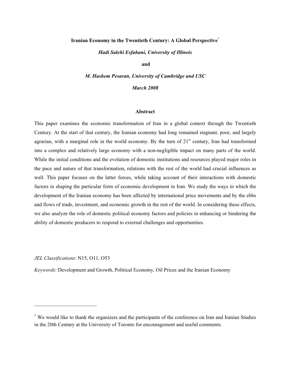 Iranian Economy in Twentieth Century