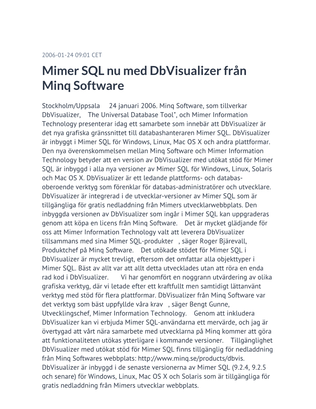 Mimer SQL Nu Med Dbvisualizer Från Minq Software