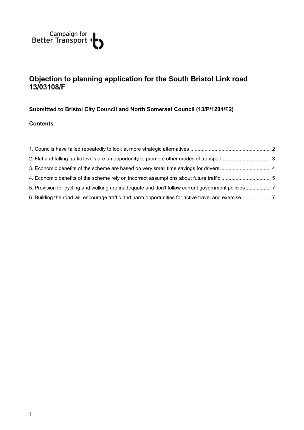 Objection to Planning Application for the South Bristol Link Road 13/03108/F