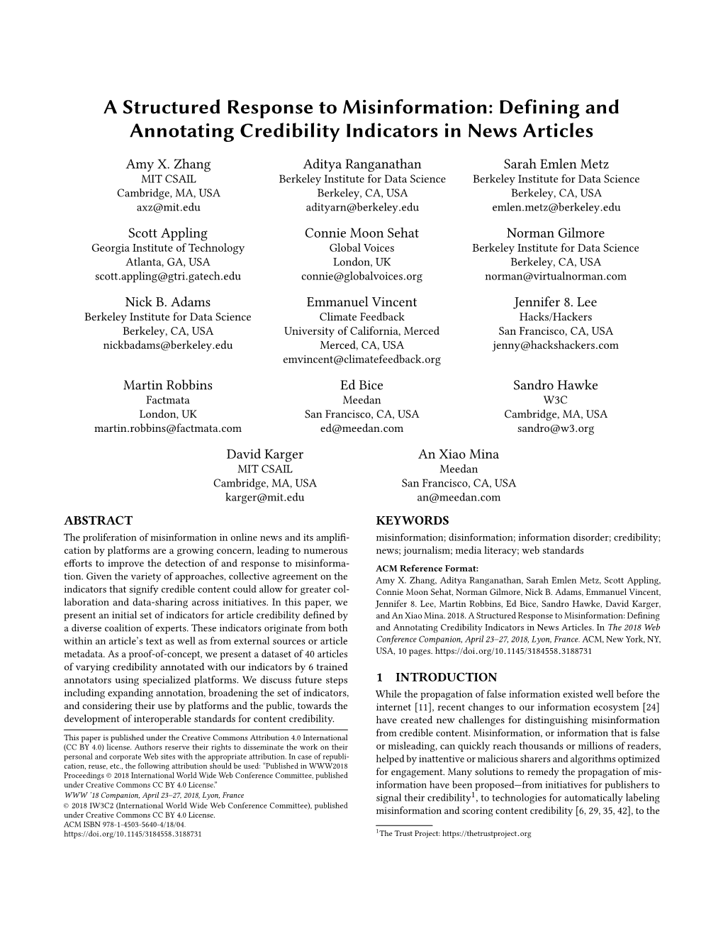 Defining and Annotating Credibility Indicators in News Articles