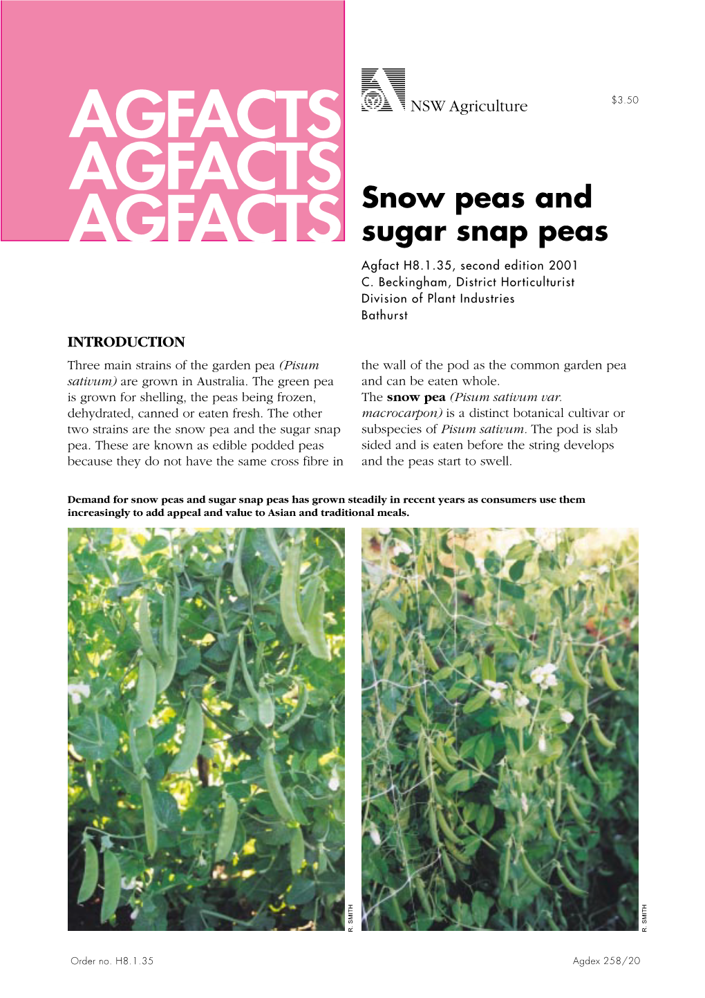 Snow Peas and Sugar Snap Peas Has Grown Steadily in Recent Years As Consumers Use Them Increasingly to Add Appeal and Value to Asian and Traditional Meals
