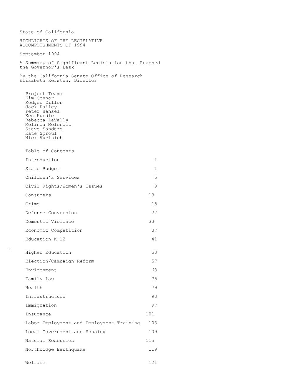 Legislative Accomplishments 1994