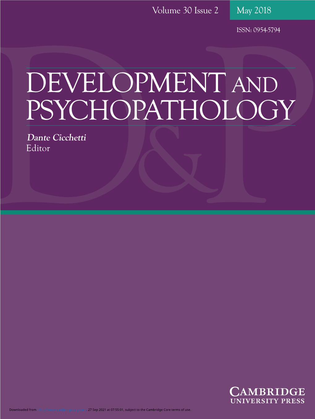DEVELOPMENT and PSYCHOPATHOLOGY Volume 30 Issue 2 May 2018