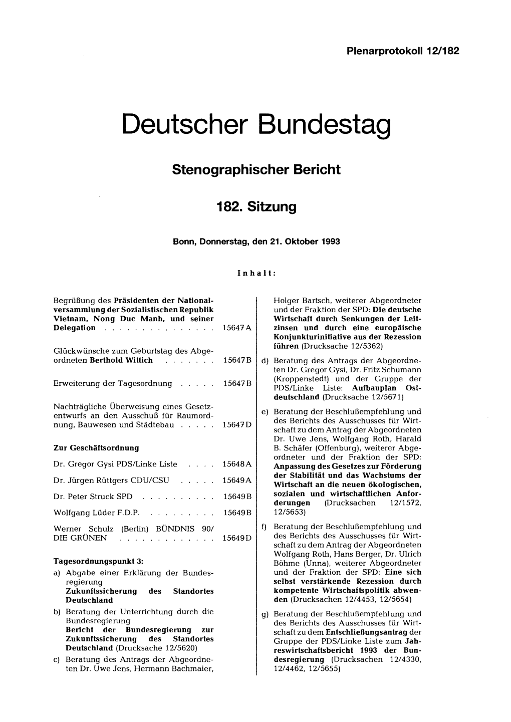 Stenographischer Bericht 182. Sitzung