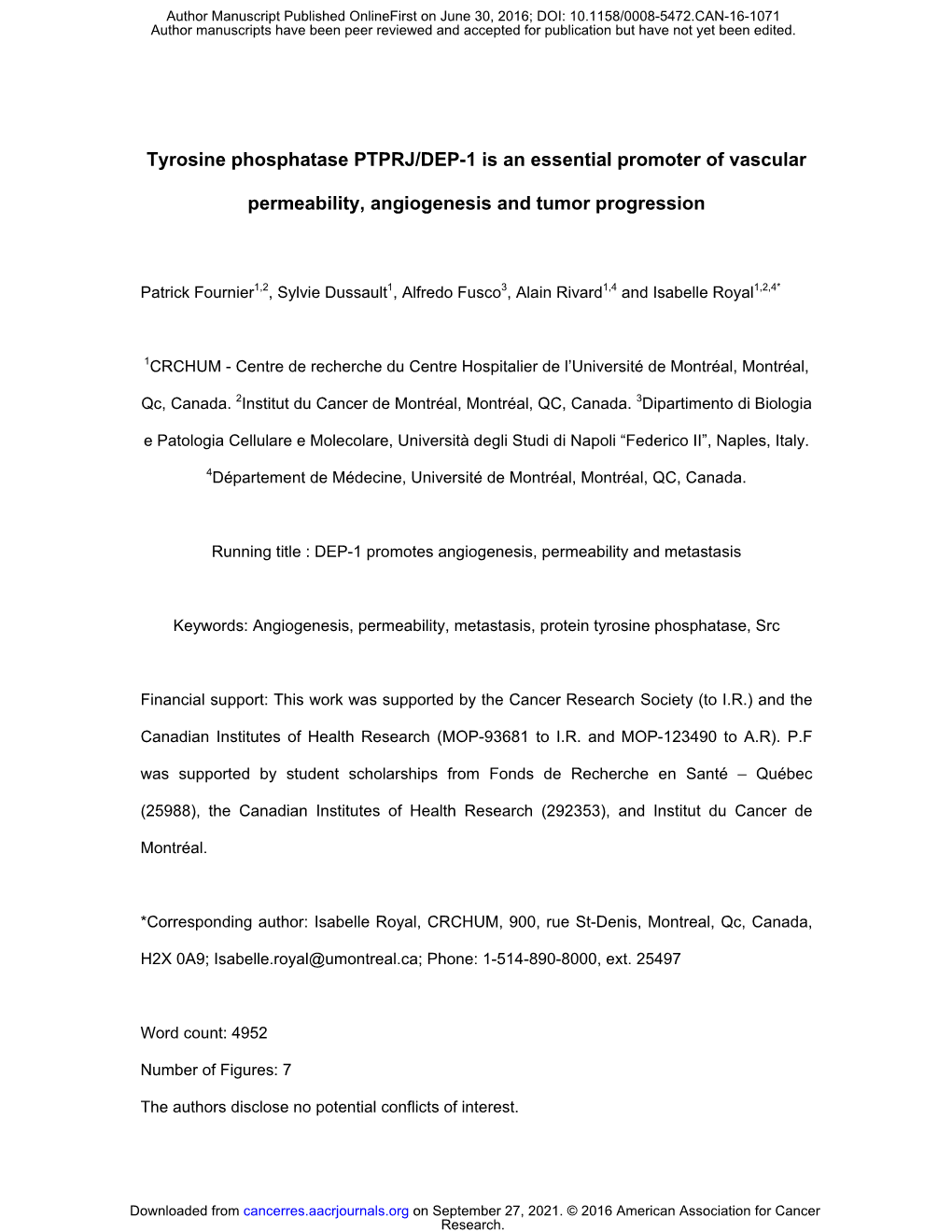 Tyrosine Phosphatase PTPRJ/DEP-1 Is an Essential Promoter of Vascular