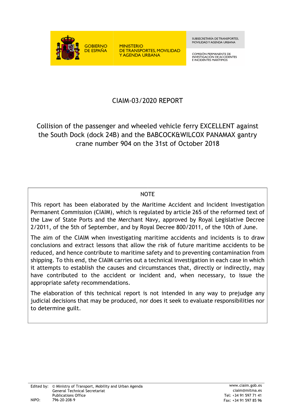 CIAIM-03/2020 REPORT Collision of the Passenger and Wheeled Vehicle