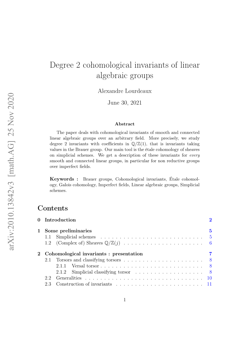 Arxiv:2010.13842V3 [Math.AG] 25 Nov 2020 Degree 2 Cohomological