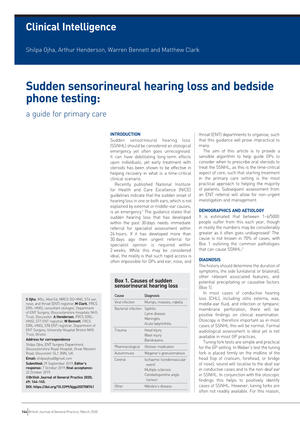 Sudden Sensorineural Hearing Loss and Bedside Phone Testing: a Guide for Primary Care