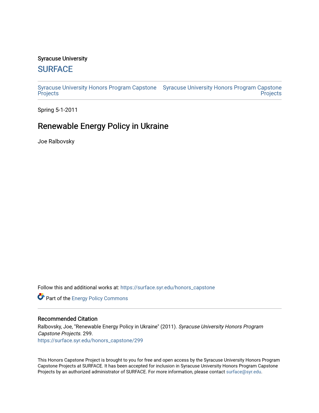 Renewable Energy Policy in Ukraine