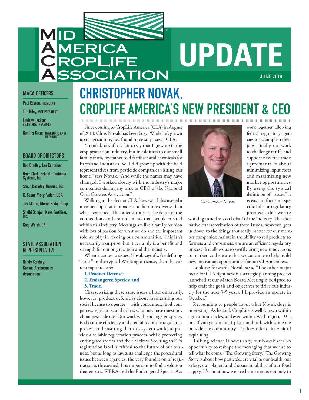 Christopher Novak, Croplife America's New President