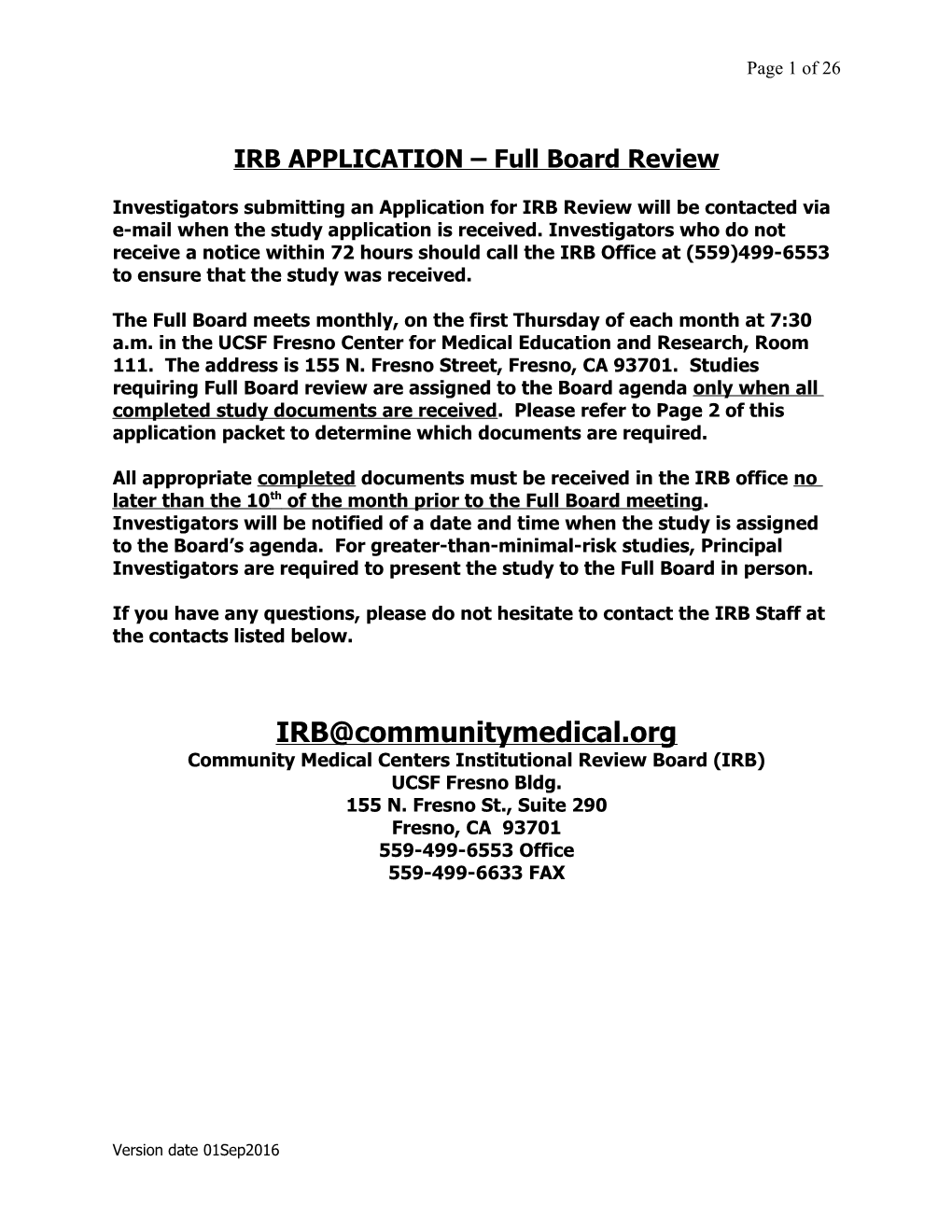 Application for Community Health System IRB Review