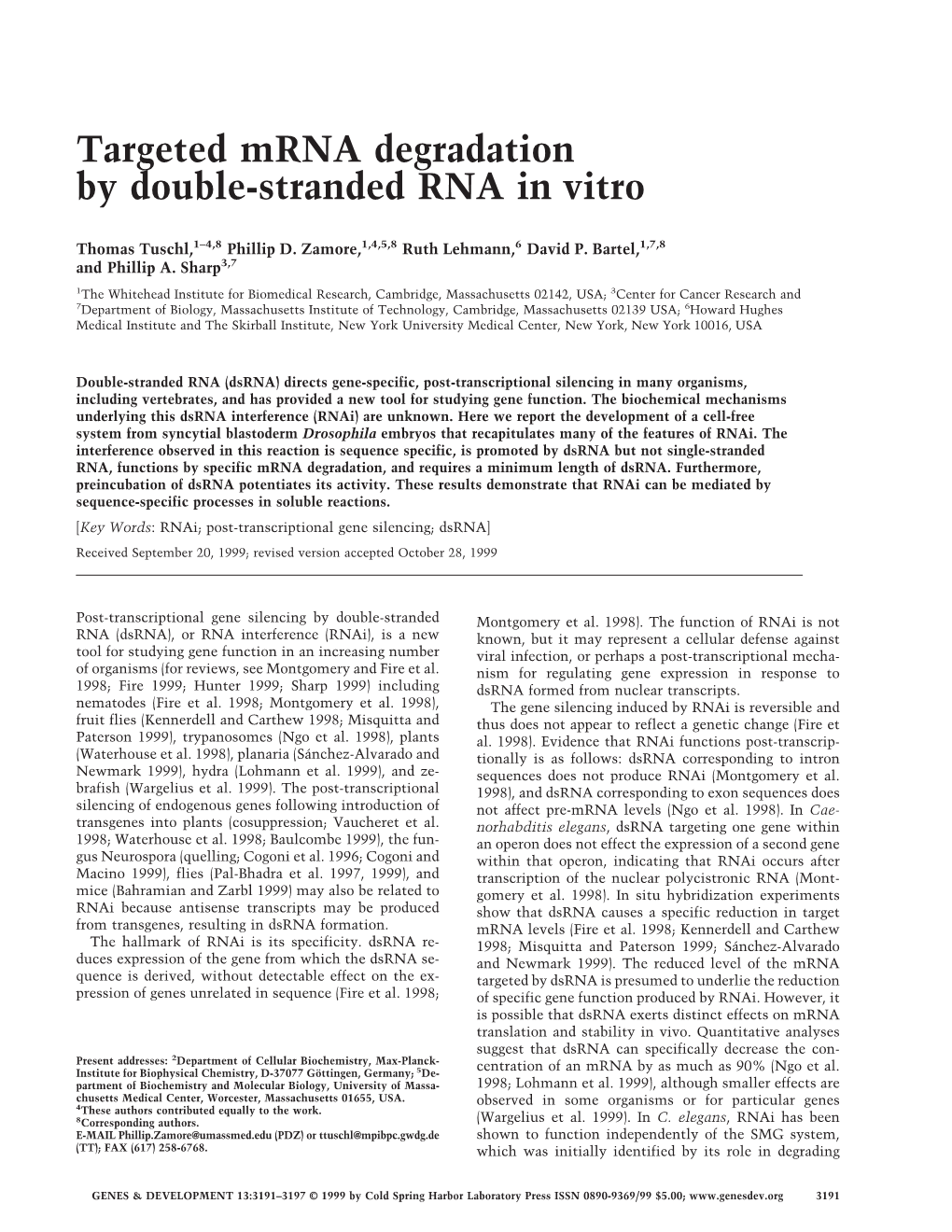 Targeted Mrna Degradation by Double-Stranded RNA in Vitro