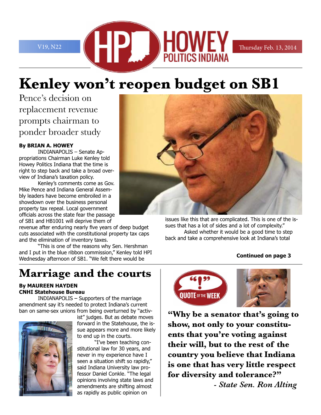 Kenley Won't Reopen Budget On