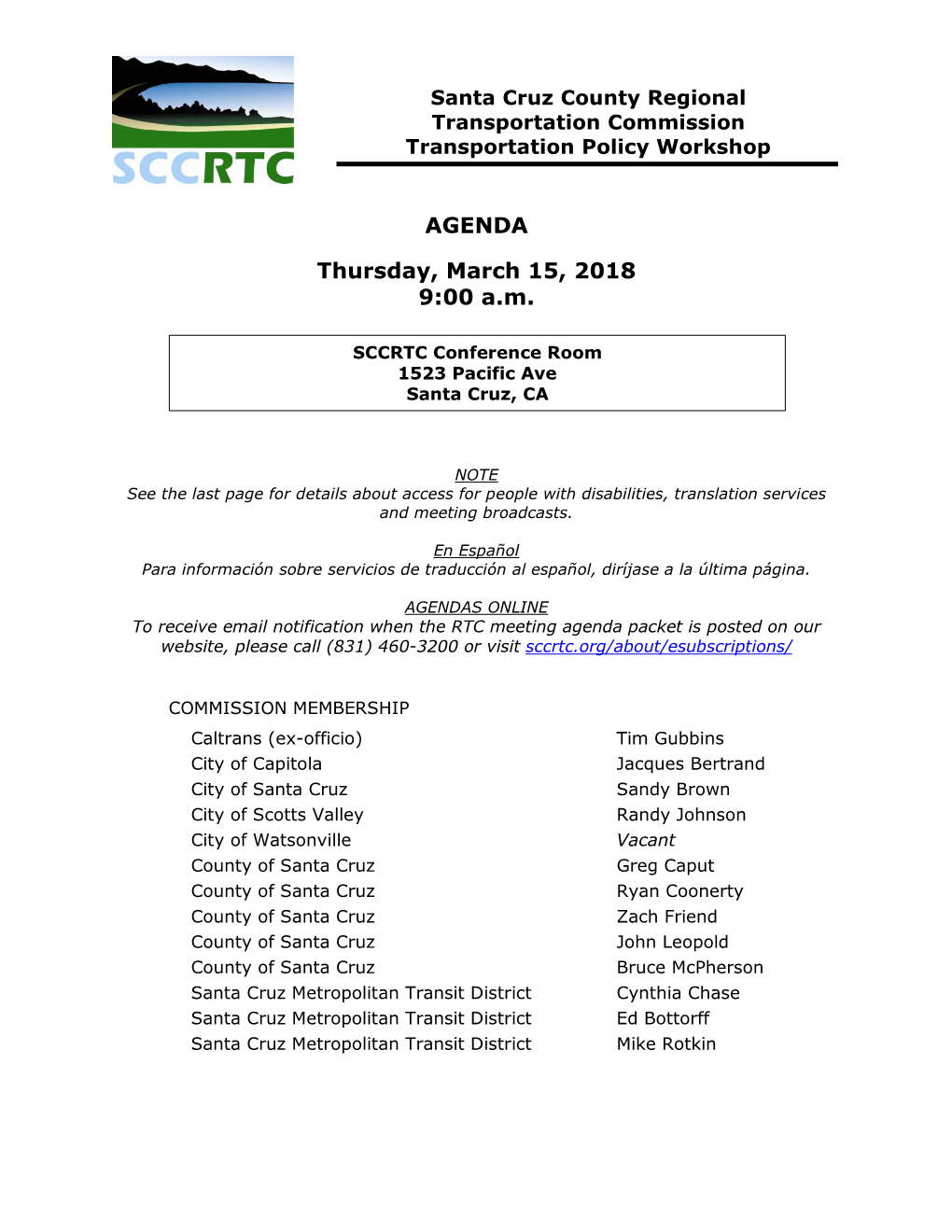 TPW Agenda March 15, 2018 2