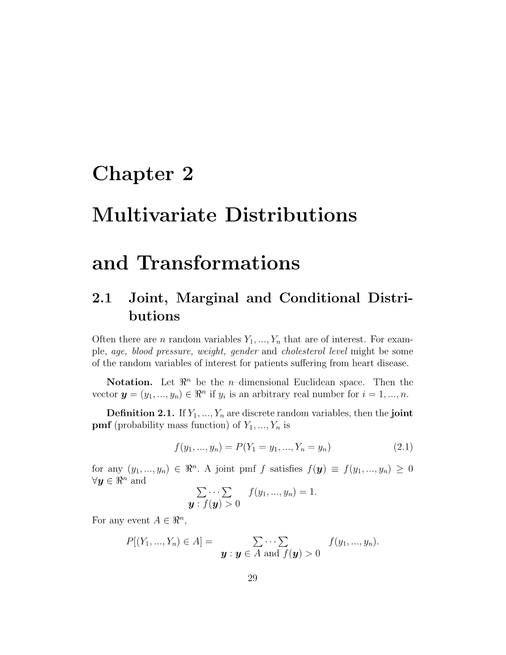 Chapter 2 Multivariate Distributions and Transformations