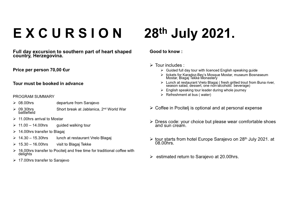 EXCURSION 28Th July 2021