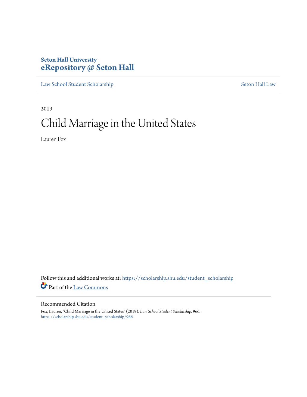 Child Marriage in the United States Lauren Fox