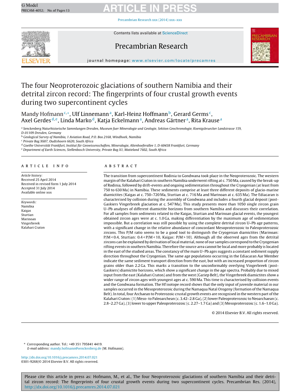 Hofmann-Namibia-Glaciations.Pdf