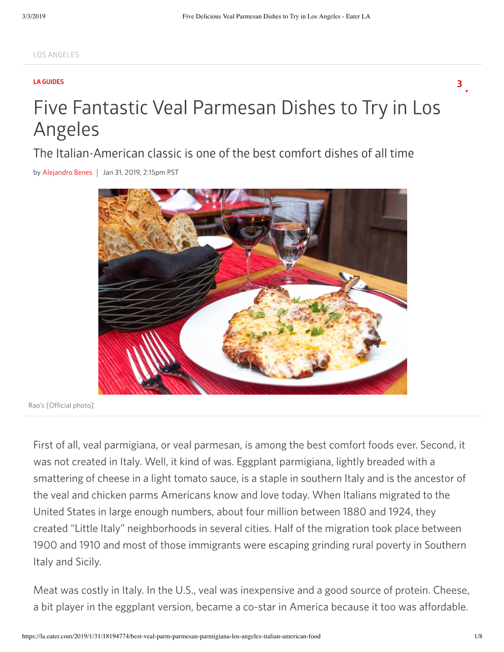 Five Fantastic Veal Parmesan Dishes to Try in Los Angeles