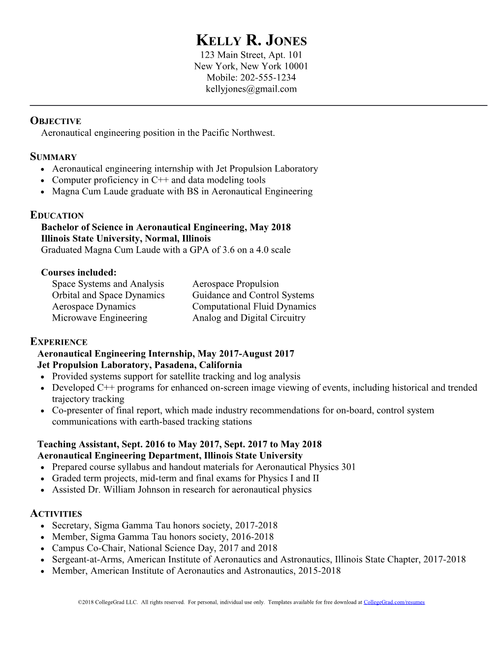 Collegegrad.Com Resume Template s2