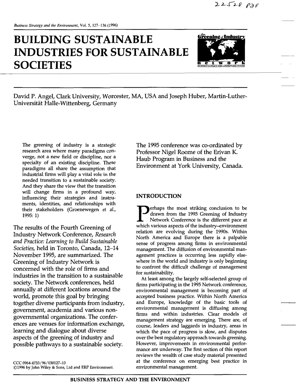 Building Sustainable Industries for Sustainable Societies