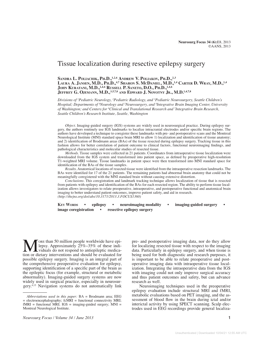 Tissue Localization During Resective Epilepsy Surgery