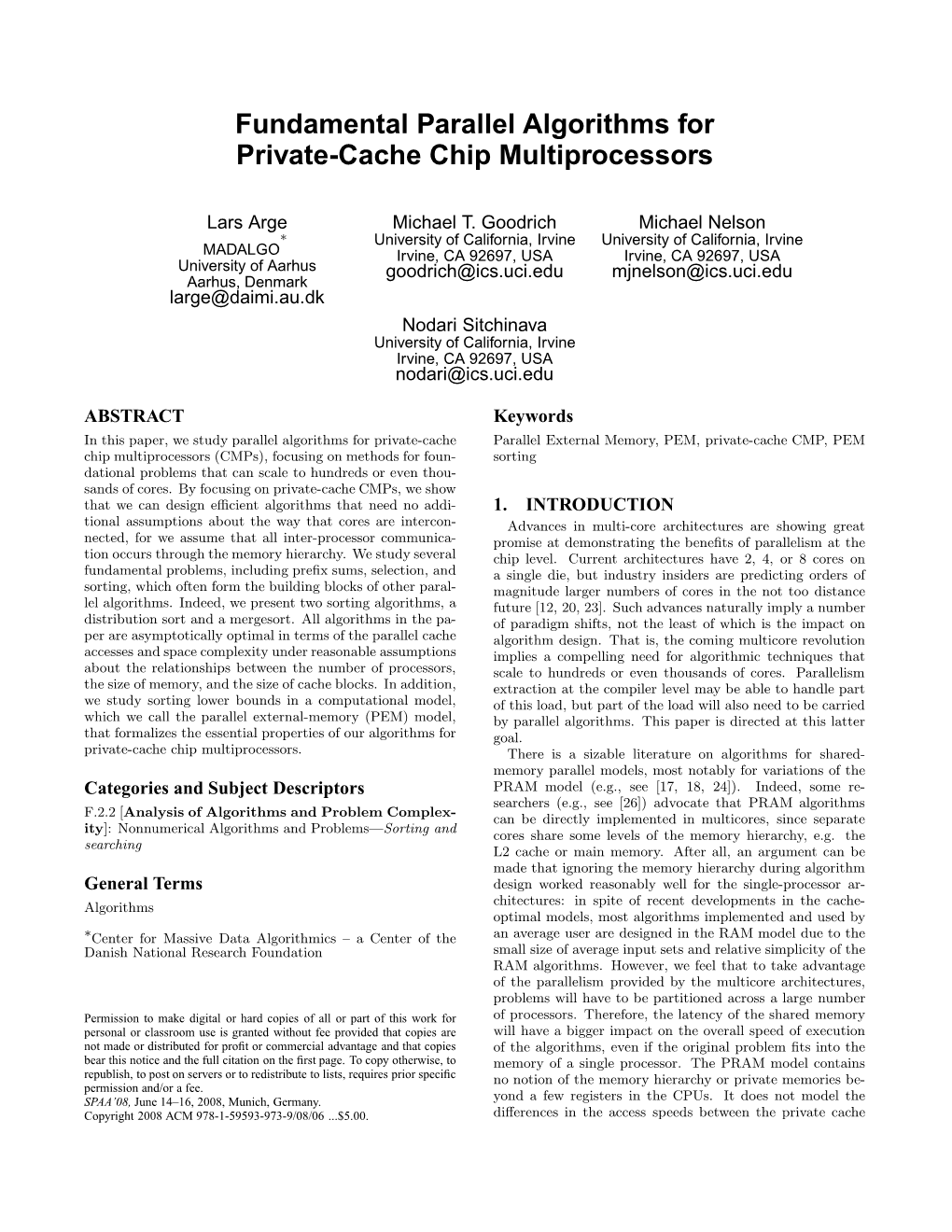 Fundamental Parallel Algorithms for Private-Cache Chip Multiprocessors
