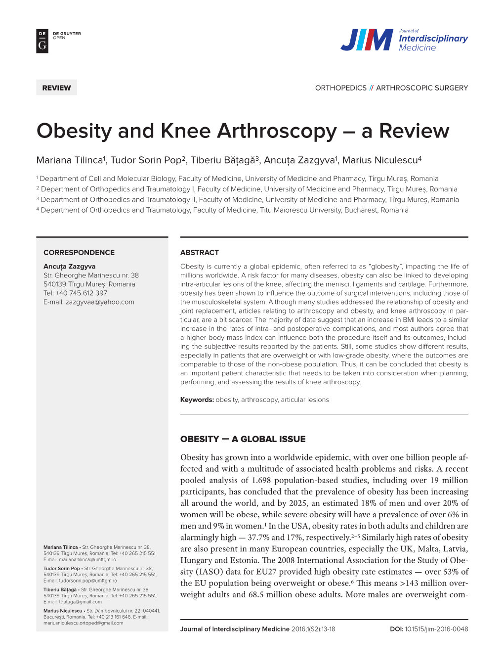 Obesity and Knee Arthroscopy – a Review