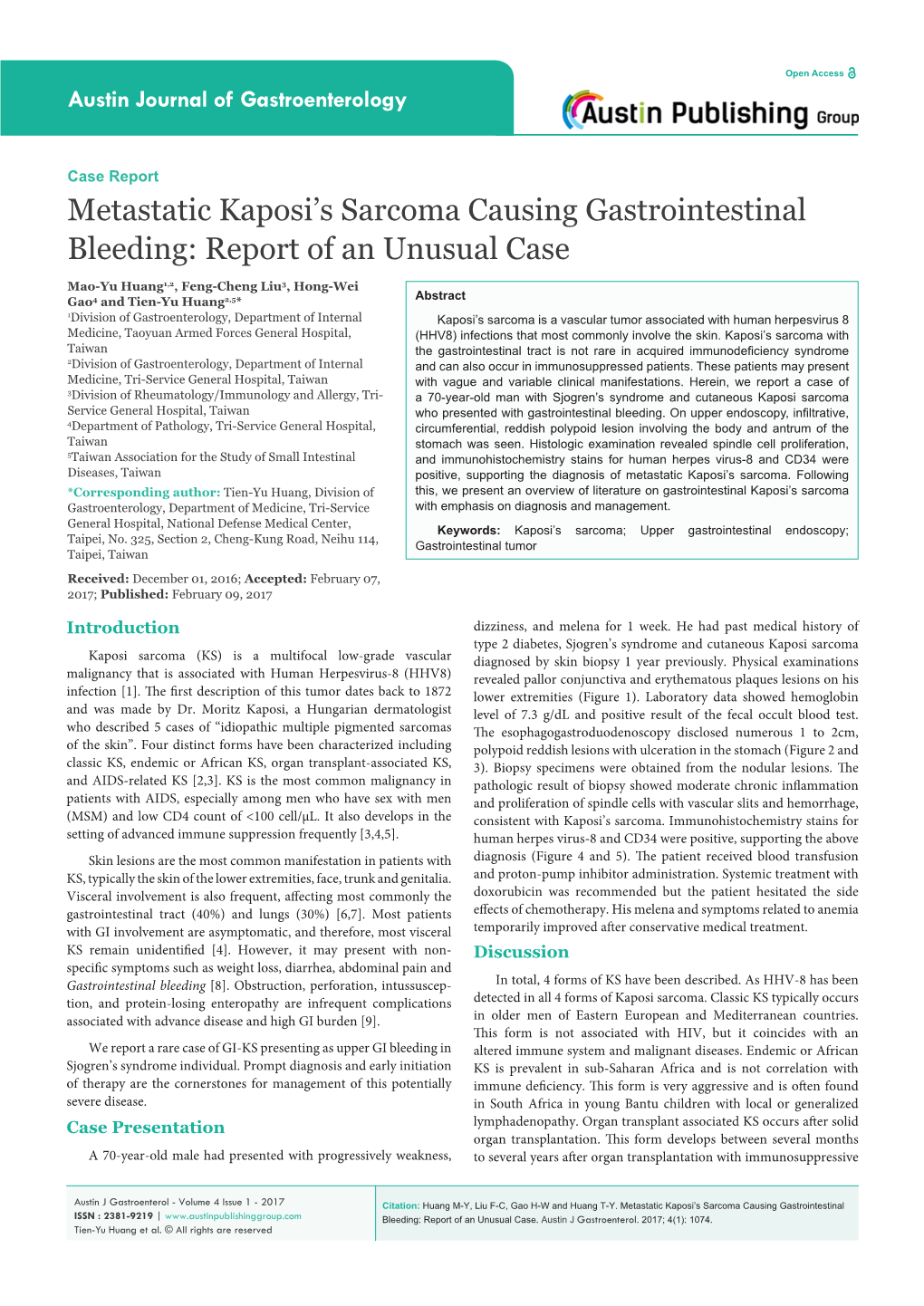 Metastatic Kaposi's Sarcoma Causing Gastrointestinal Bleeding