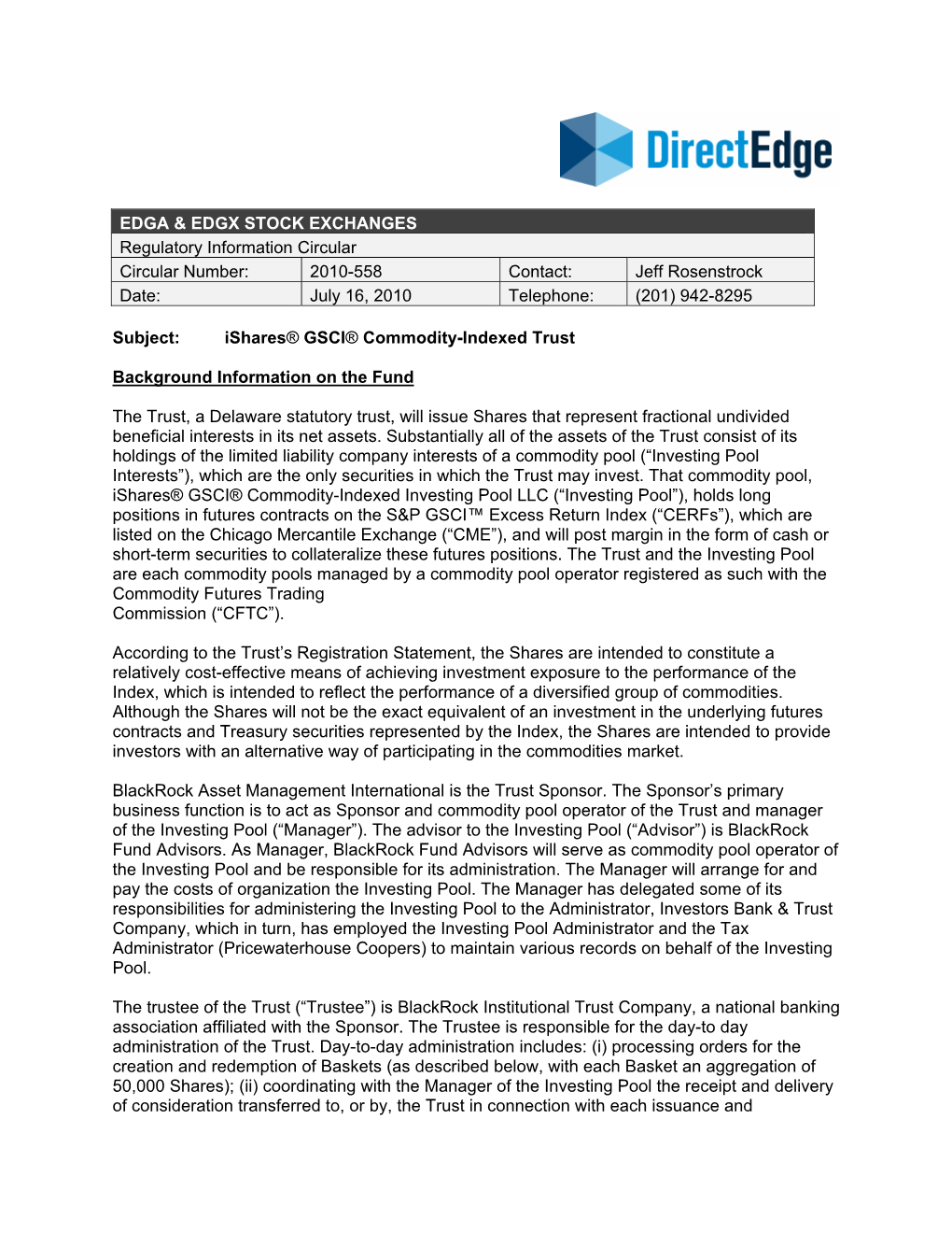 2010-558 Contact: Jeff Rosenstrock Date: July 16, 2010 Telephone: (201) 942-8295