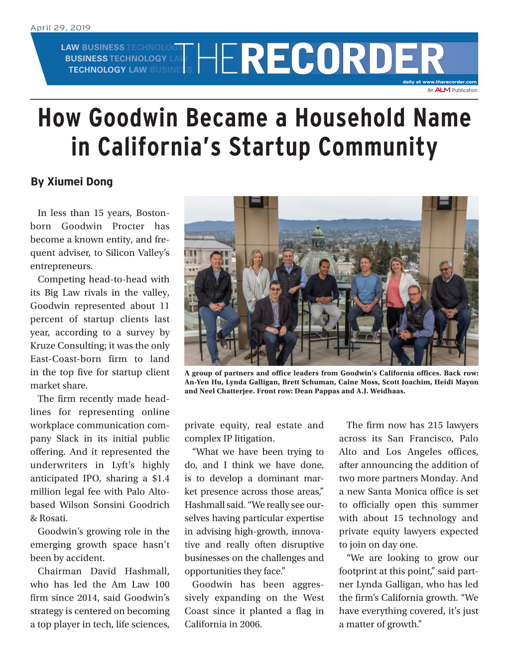 RECORDER Daily at How Goodwin Became a Household Name in California’S Startup Community