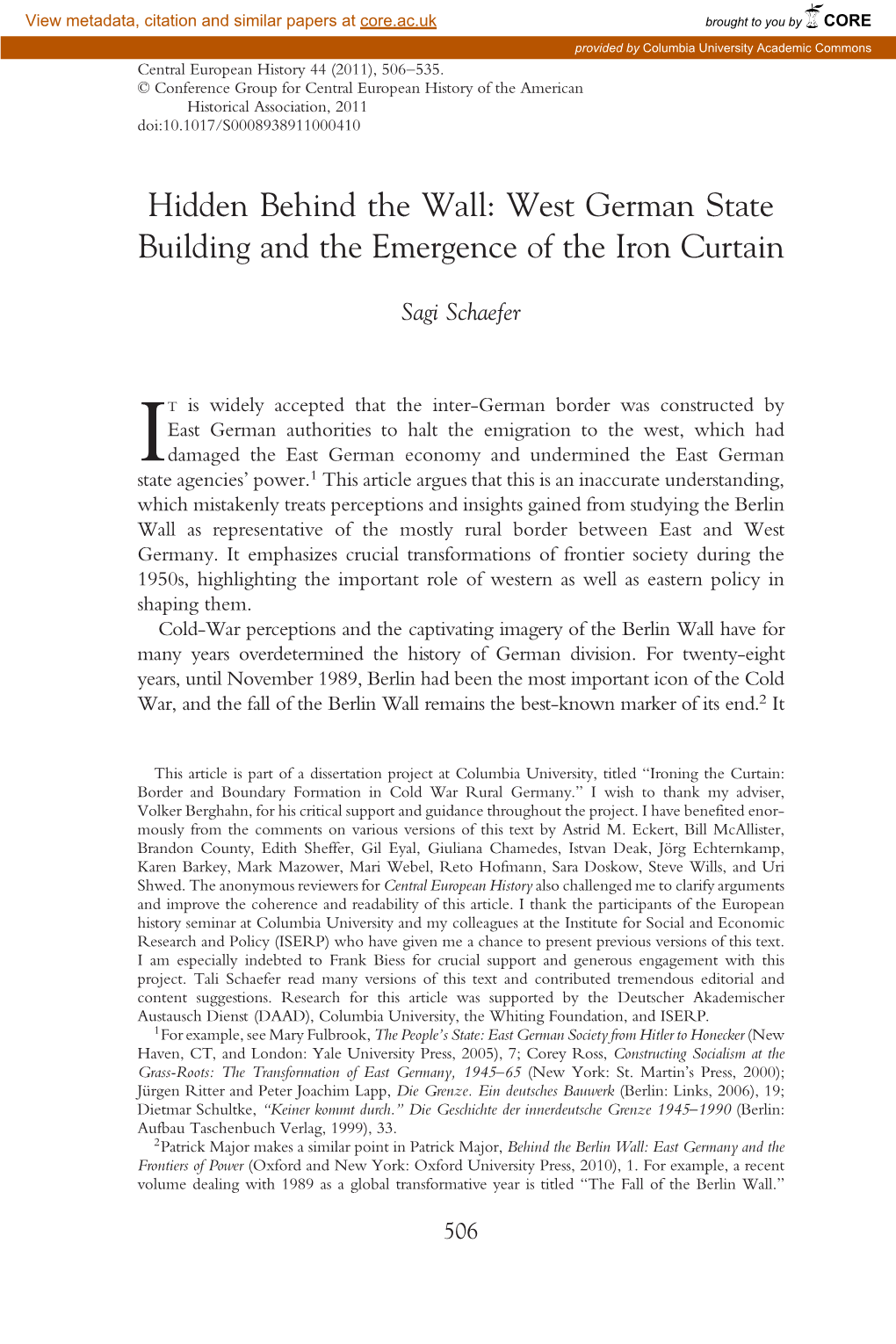 West German State Building and the Emergence of the Iron Curtain