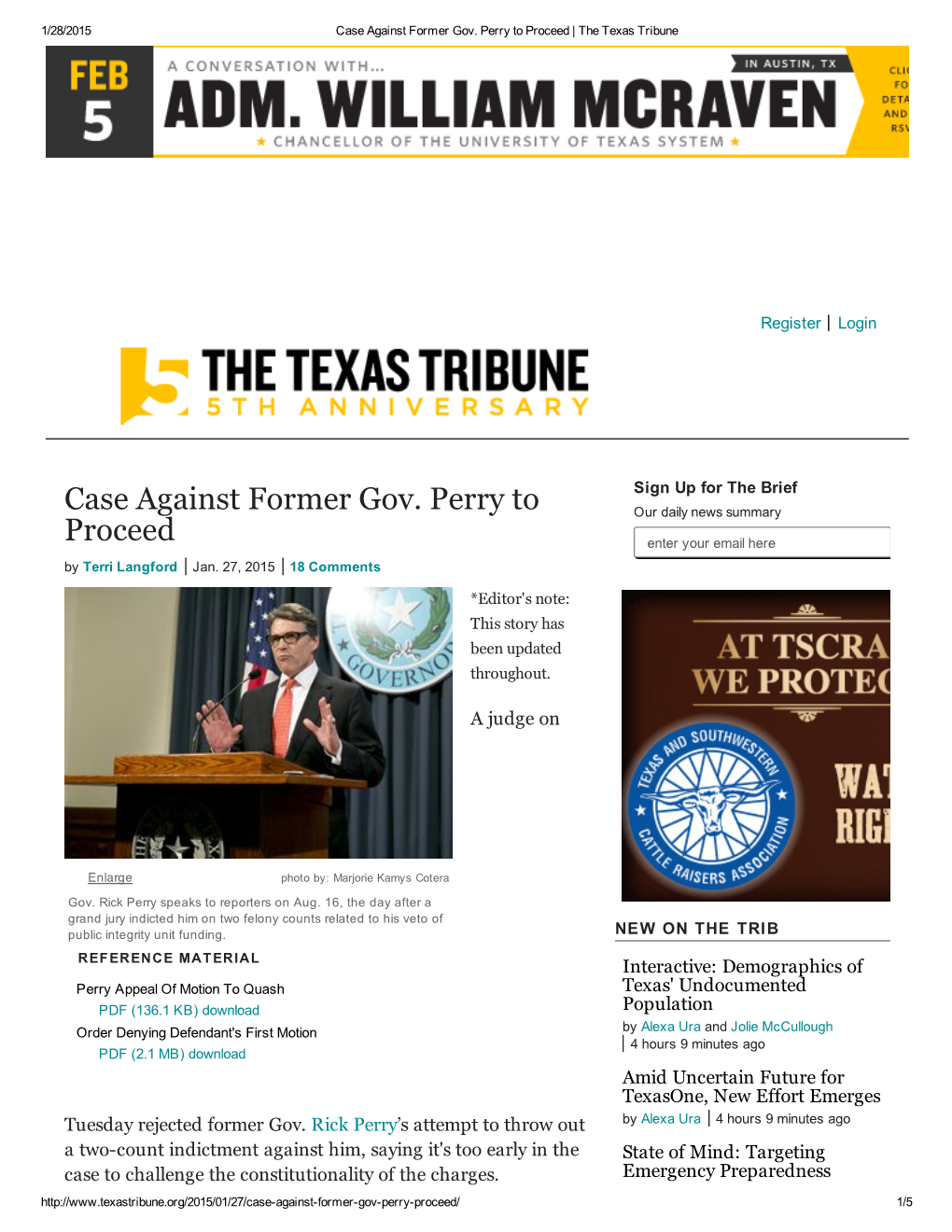 Case Against Former Gov. Perry to Proceed | the Texas Tribune